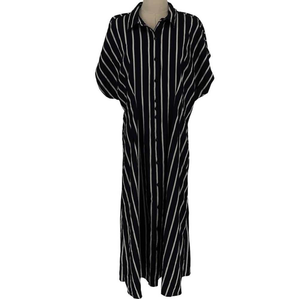Nine West Shirt Dress Navy White Striped Button‎ Front XL